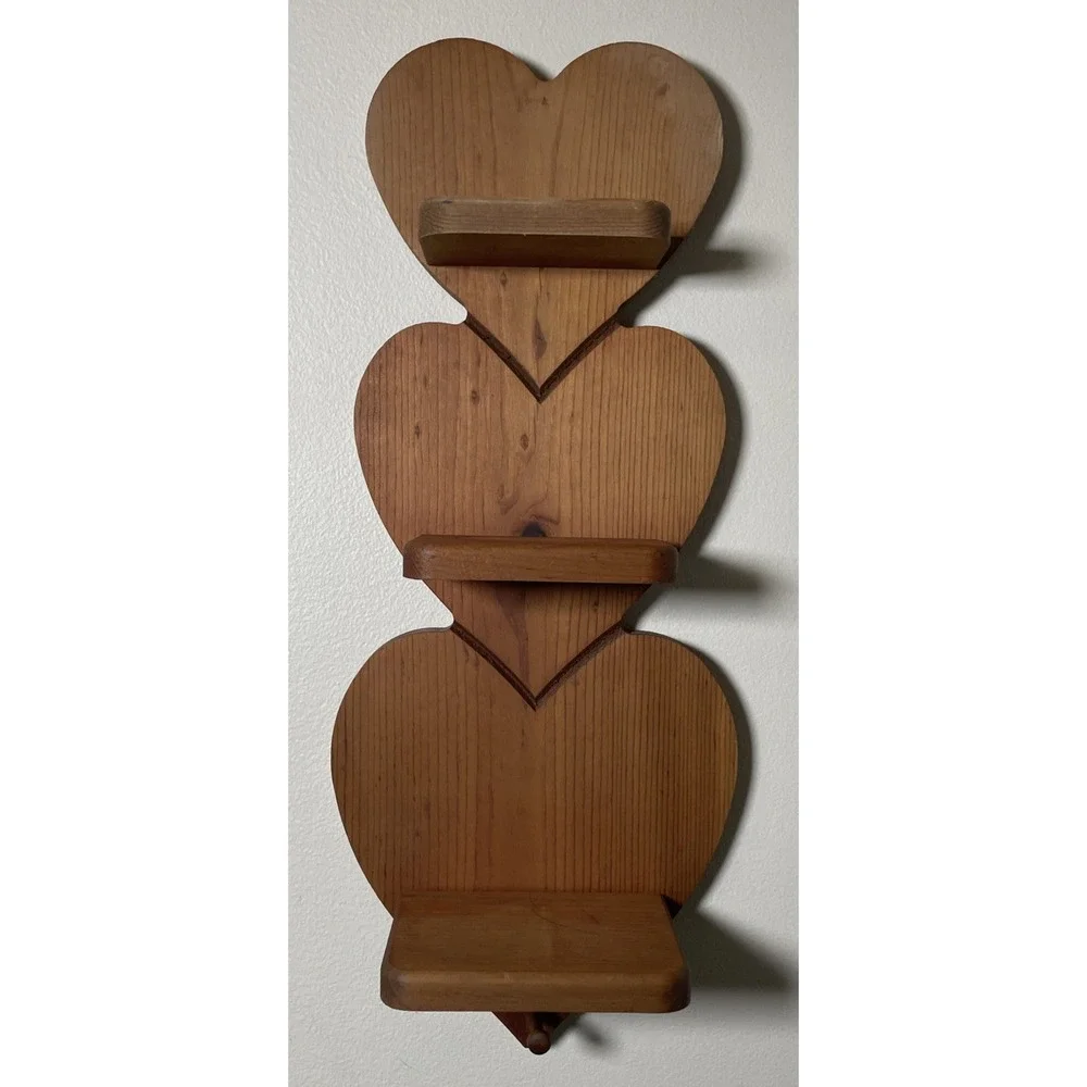 Vintage 3 Tier Wooden Heart Shape Shelf with Peg Cottagecore Grandma Country